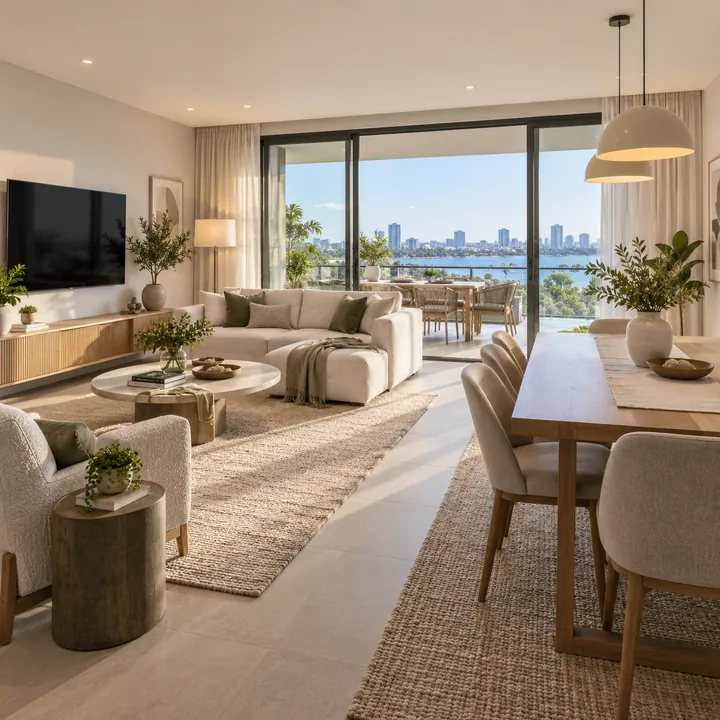 Prestige Avon apartment living and dining room, artist's impression Prestige Avon apartment living and dining room, artist's impression