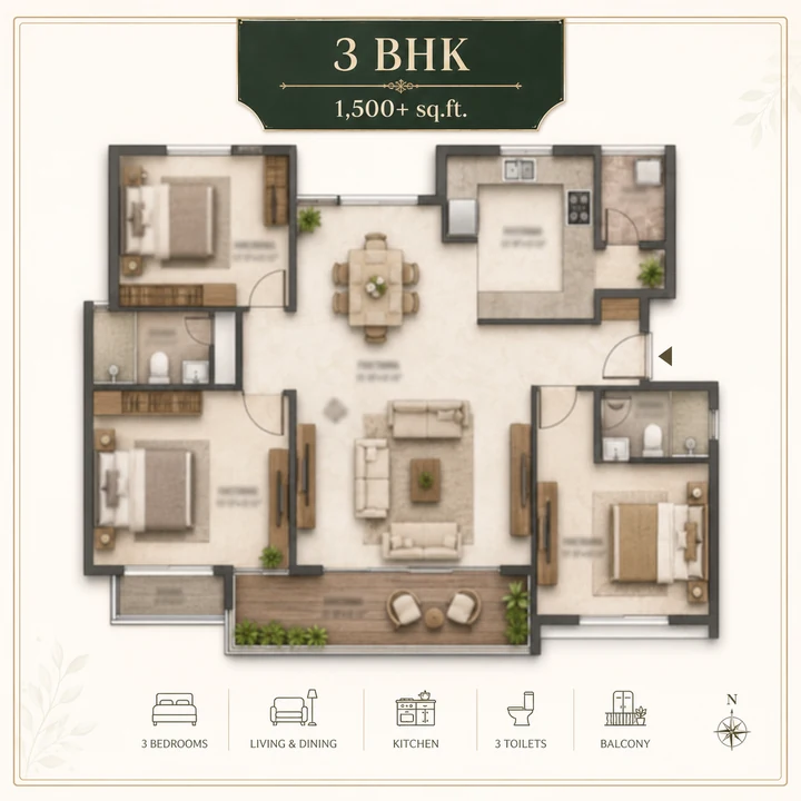 Prestige Avon 3 BHK floor plan layout Prestige Avon 3 BHK floor plan layout